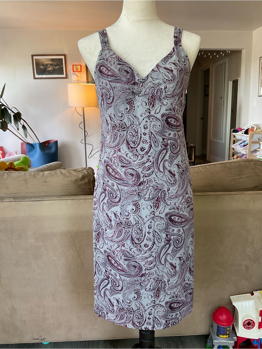 🪻Vintage Y2K Whimsigoth Lavender Paisley Midi Slip Dress 8 Petite